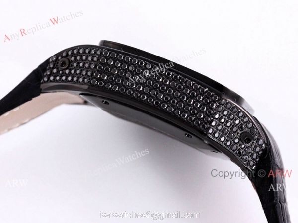 Cartier Santos Black Diamond White Dial 45mm Watch VK Chronograph 5