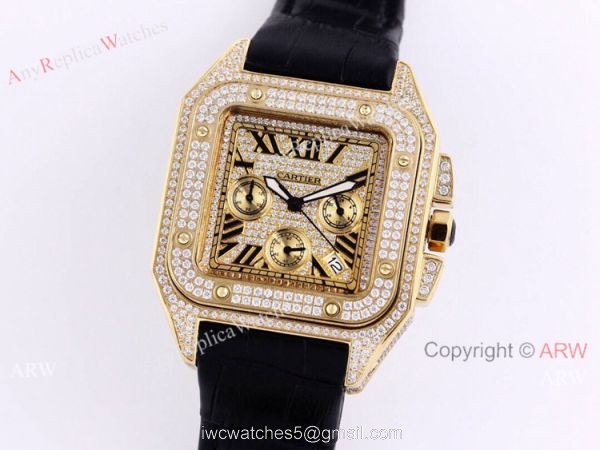 Knockoff Cartier Santos De Chronograph Iced Out Watch 45mm Men 5