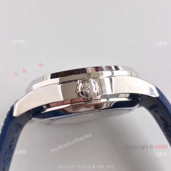 Replica Swiss Patek Philippe Travel Time Watch SS Blue Rubber Strap 5