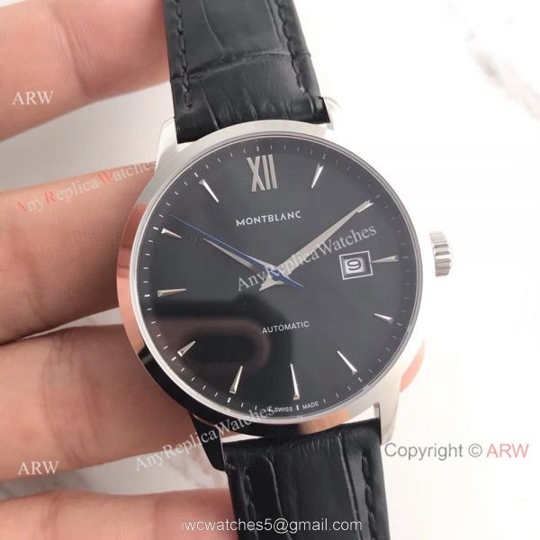 Montblanc Meisterstuck Black Face Black Leather Mont Blanc Knock off Watch 5