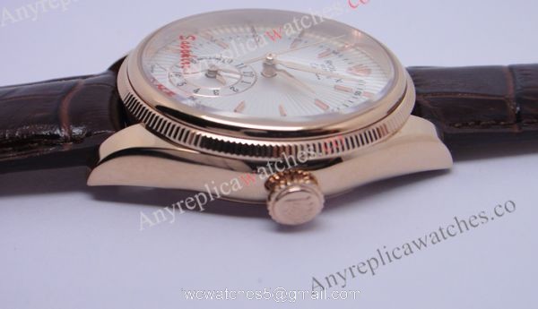 Rolex Cellini DUAL TIME Rose Gold Case White Face Copy Watch 5