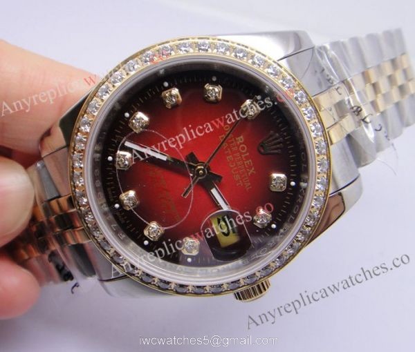 Replica Red Face Rolex Datejust Watch / 2-Tone Diamond Bezel 5