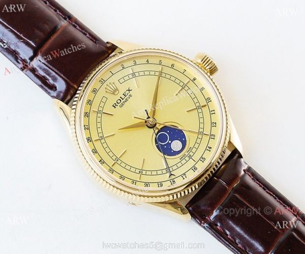 SWISS Rolex Geneve Cellini Black Moonphase / Yellow Gold Rolex Cellini Moonphase Replica watch 5