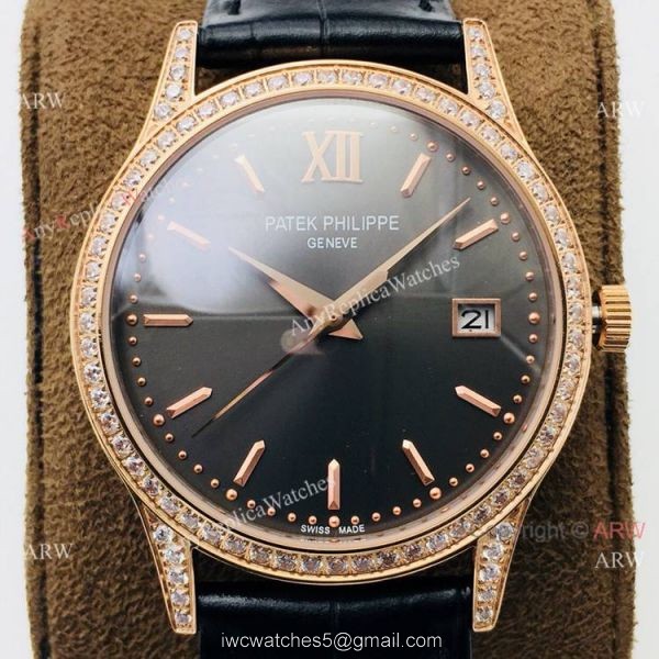 Swiss Grade 1 Patek Philippe Calatrava V2 Cal.9015 Watch Rose Gold Diamond 38mm 5
