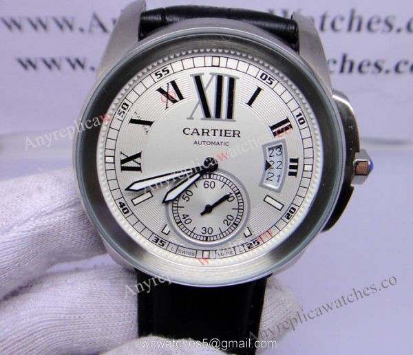 Cartier Calibre Divers Watch: SS White Dial Black Leather Replica Watch 5