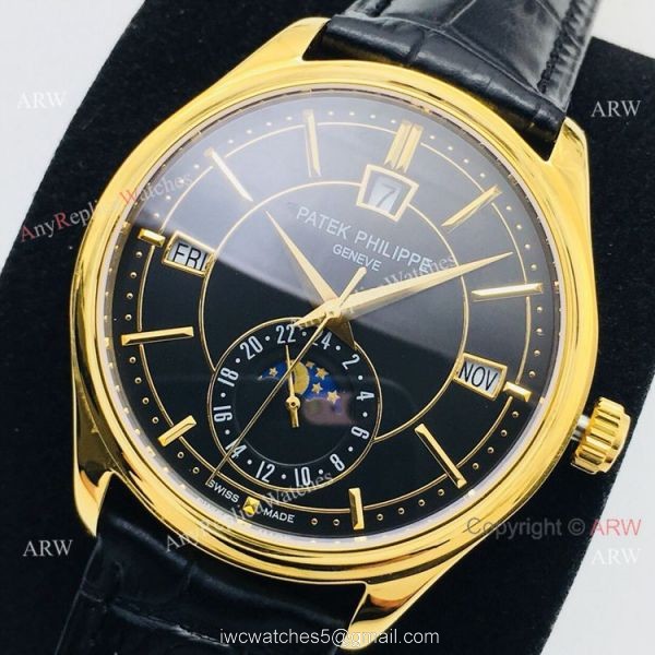 PPF Factory Patek Philippe Annual Calendar Complications Watch Gold and Black 5