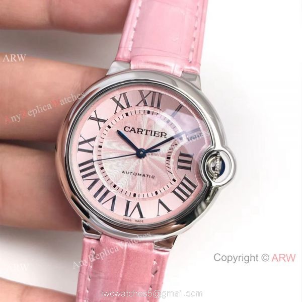 Fake Swiss Cartier Ballon Bleu Pink Watch 36mm Mid-size 5