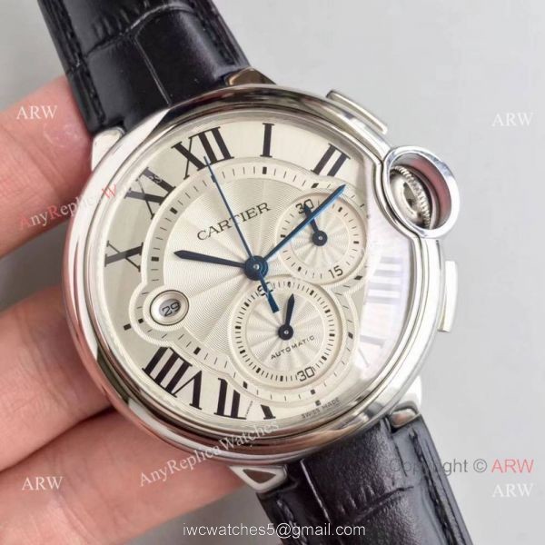 Swiss Replica Cartier Chronograph White Dial Watch 44mm 5