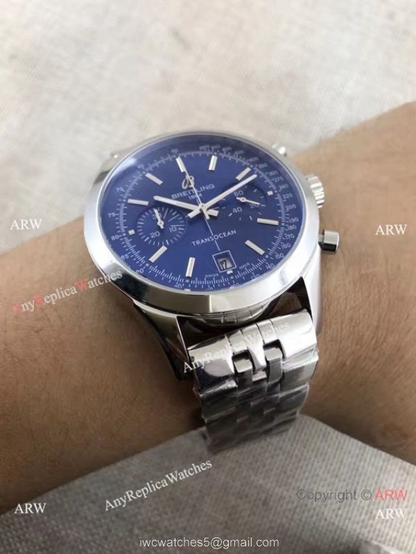 Breitling Transocean Blue Dial Chronograph Replica Watch Stainless Steel 5