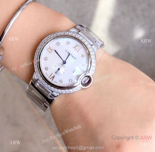 Stainless Steel Diamond White Dial Womens Fake Cartier Watch 5