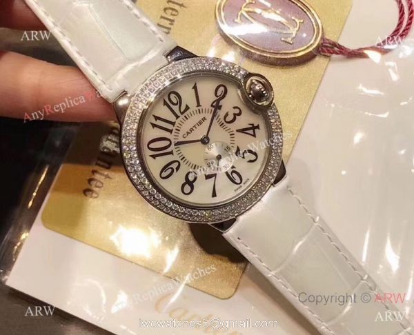 Womens Fake Cartier Watch Ballon Bleu Diamond Bezel 36mm 5