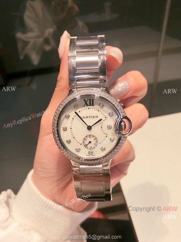 2019 Copy Cartier Ballon Bleu Watch SS White Mother of Pearl Dial 36mm 5