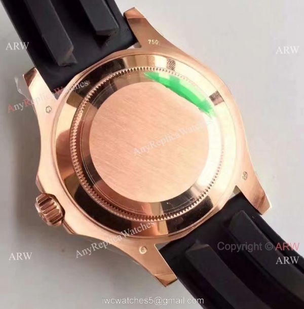 NOOB Factory Rolex Yachtmaster Rose Gold 116655 Replica Watch -Black Rubber Strap 5
