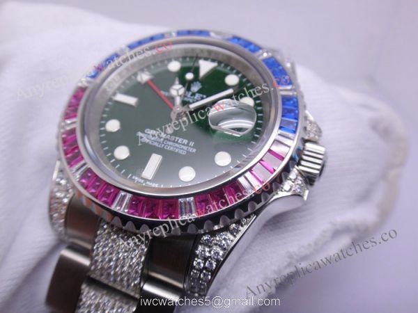 New Swiss Grade Replica Rolex GMT Master II Black Dial Blue &038; Red Squre Diamond Watch 5