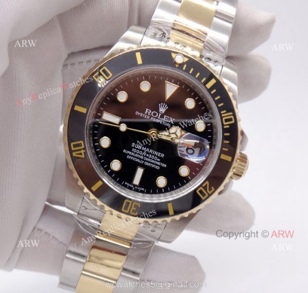 NEW UPGRADED Replica Rolex Submariner 2-Tone Black Dial Black Ceramic Bezel watch 5