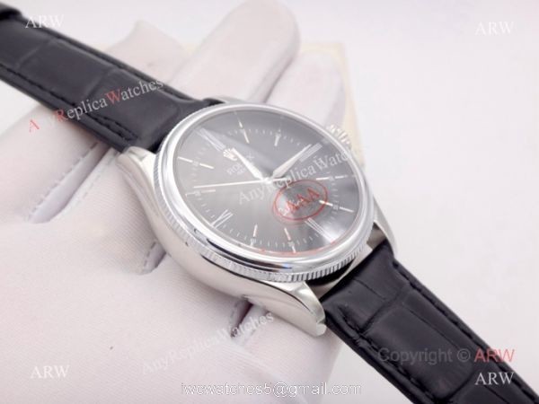 High Quality Rolex Geneve Cellini Black Face Sapphire glass Black Leather Watch 5