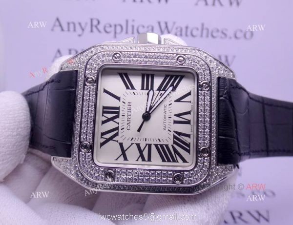 Cartier Santos 100 Diamond Watch Swiss Grade Replica 5