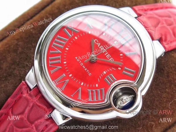 Swiss Ballon Bleu Cartier Watch Copy SS Red Dial Automatic 33mm 5