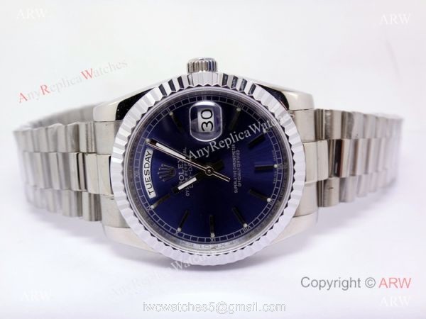 Rolex Day-Date Blue Face Stainless Steel Copy Watch 5