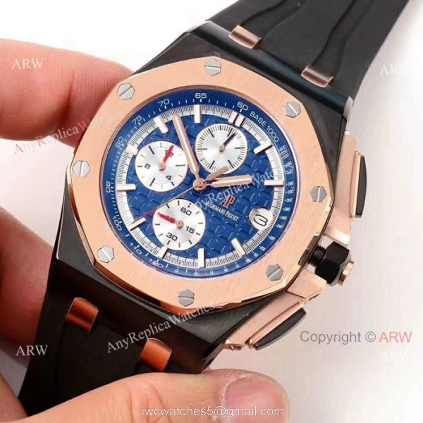 Fake Audemars Piguet For Sale 44mm Rose Gold Blue Dial Mens Watch 5