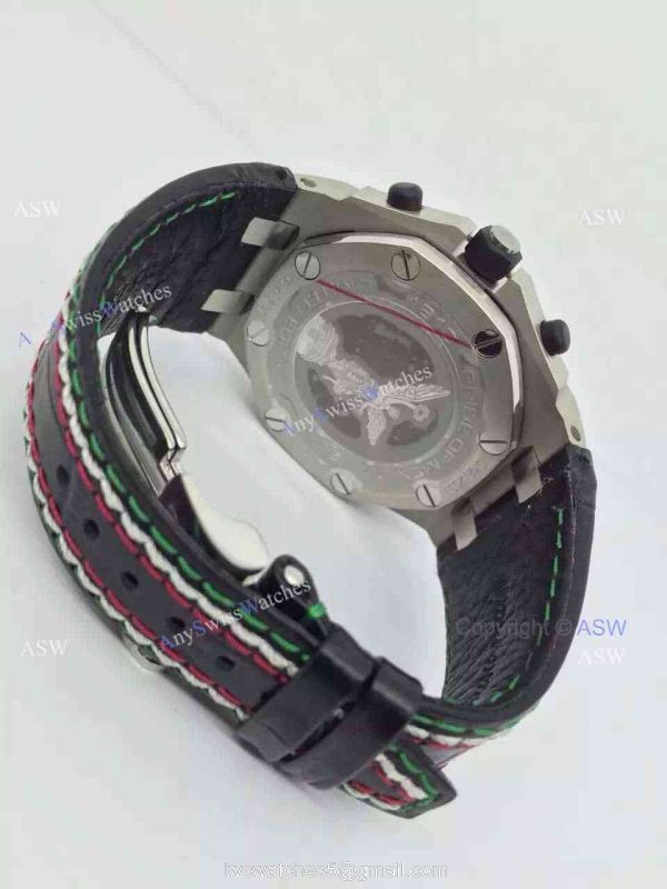 Swiss Audemars Piguet Pride of Mexico Replica Watch SS White Chronograph Black Leather 5