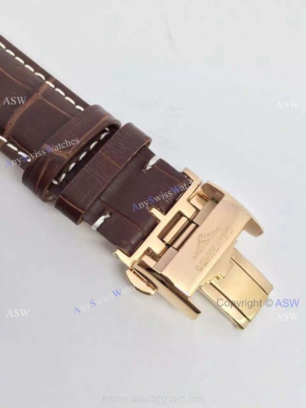 Copy Swiss Longines Watch Yellow Gold Brown Leather 5