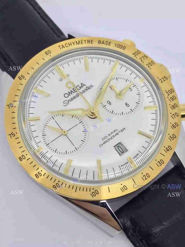 Copy Swiss Omega Speedmaster Chronograph Watch Rose Gold Leather Strap 5