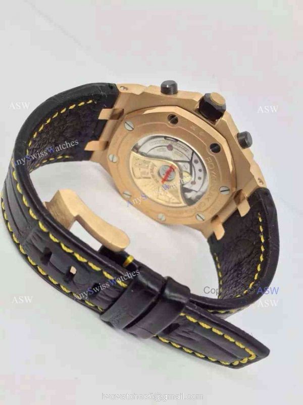 Fake Audemars Piguet Watch Rose Gold Black Leather Mens Watch 5