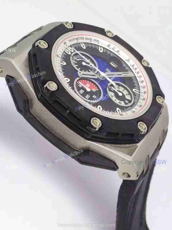 High Quality Copy Audemars Piguet Grand Prix Blue Face Black Rubber Swiss Mens Watch 5