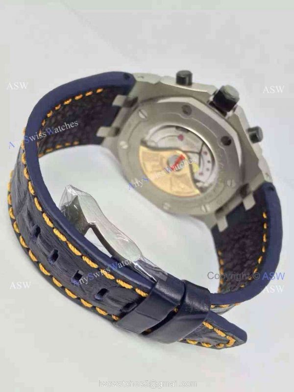 Swiss Knockoff Audemars Piguet Watch SS Blue Dial Blue Leather 5