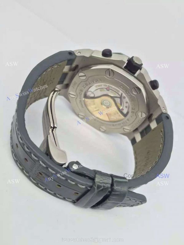 Replica Audemars Piguet Watch Stainless Steel Gray Dial Black Case Black Leather 5