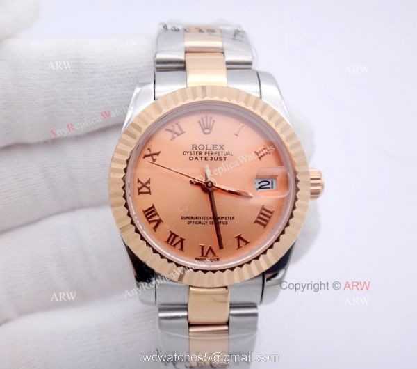 High Quality Copy Rolex Oyster Datejust Ladies Watch 2-Tone Rose Gold Pink Roman 5