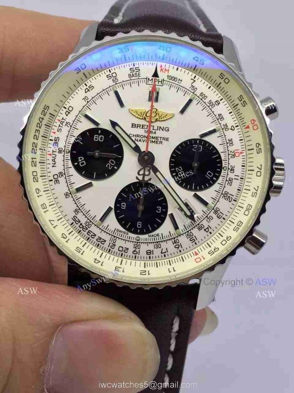 Swiss Fake Breitling 1884 Chronometre Navitimer Watch SS Case White Dial 5