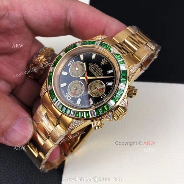 New Style Replica Rolex Daytona Rainbow Watch All Gold Diamond Bezel 5