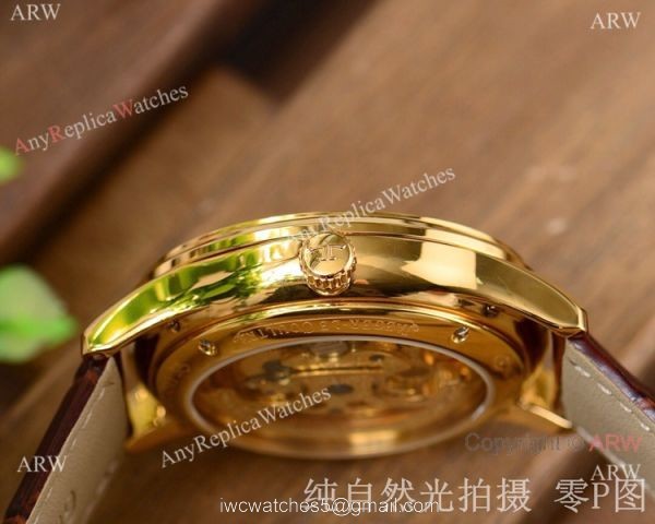 Jaeger-LeCoultre Yellow Gold Skeleton Copy Watch Brown Leather Strap 5