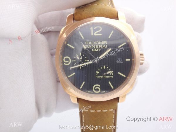 Copy Radiomir Panerai GMT Power Reserve Watch Rose Gold Case 5