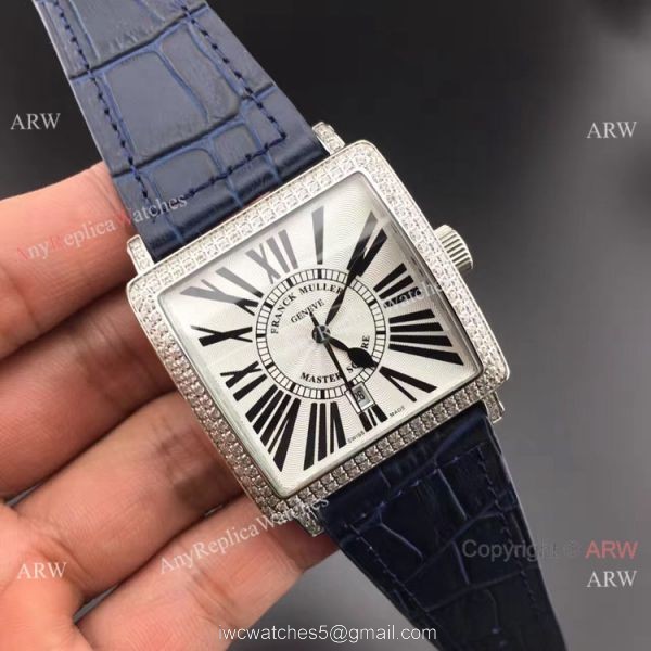 Clone Franck Muller Master Square Blue Leather Diamond Bezel Watch 5