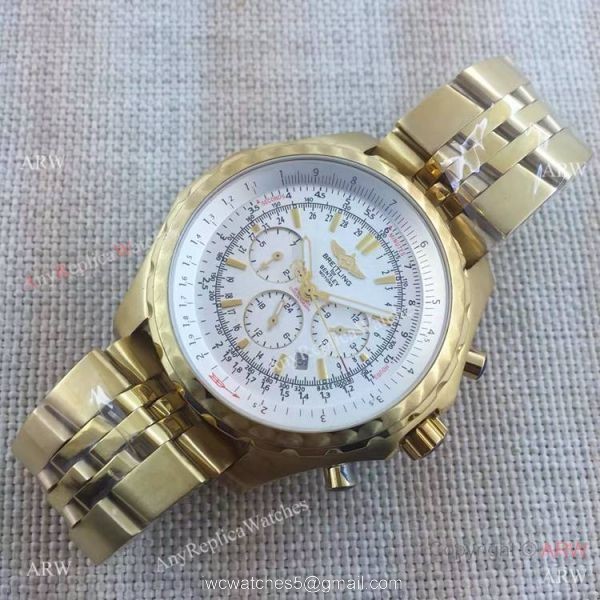 Replica Breitling Bentley Motors White Dial Yellow Gold AAA Quality 5
