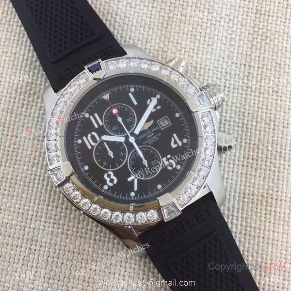 Replica Breitling Watches With Diamond Bezel Black Rubber Super Avenger Watch 5