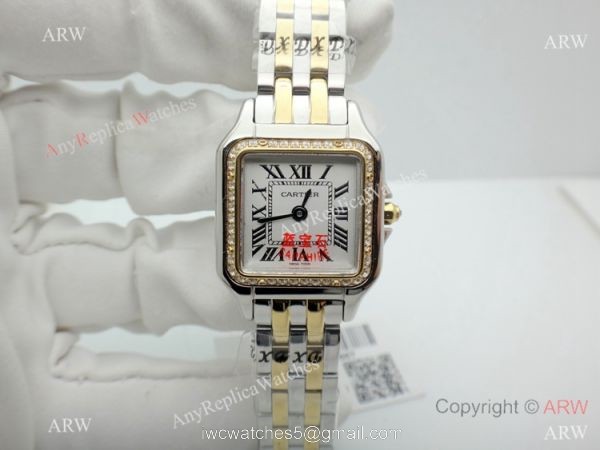 Copy Cartier Panthere Two Tone Diamond Bezel Watch 22mm Ladies 5