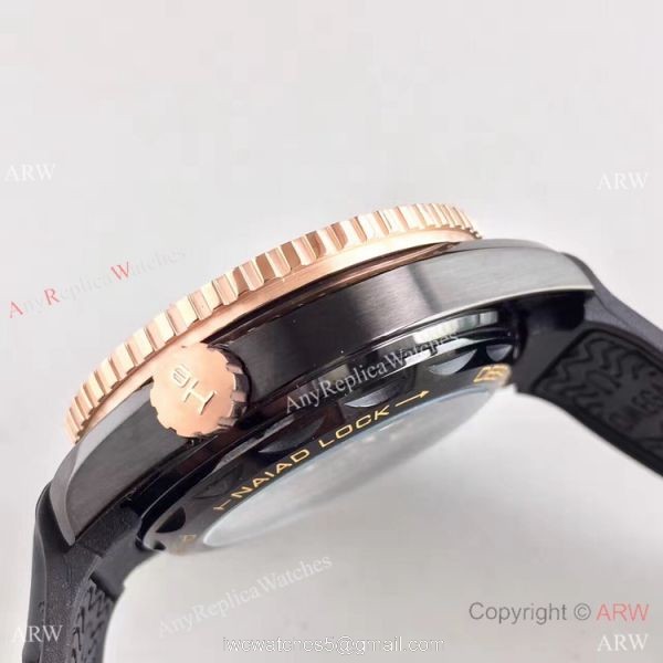 Swiss Replica Omega Seamaster Planet Ocean Deep Black GMT Ceramic Rose Gold Watch 5