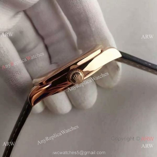 Swiss Replica Rolex Cellini Danaos Replica Watch Rose Gold Black Leather Strap 5