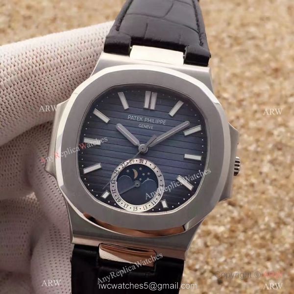 Swiss Grade 1 Patek Philippe Moonphase Replica Watch Nautilus Black Dial 40mm 5