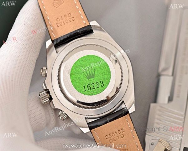 Best Quality Copy Rolex Daytona Watch White Dial Black Leather Strap 5