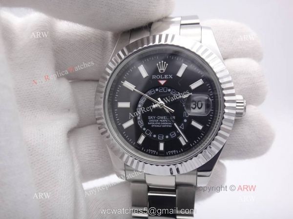 Rolex Sky Dweller Stainless Steel Black watch Working Time Zone 5