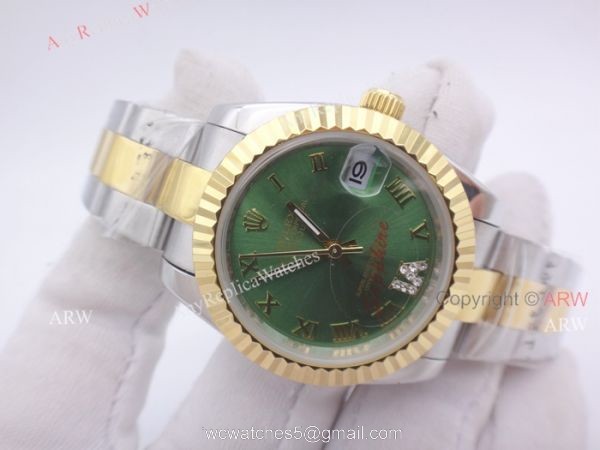 BLACK FRIDAY SALE Rolex Datejust 31mm Watch Diamond VI 2 Tone Olive Green Face Rolex 5