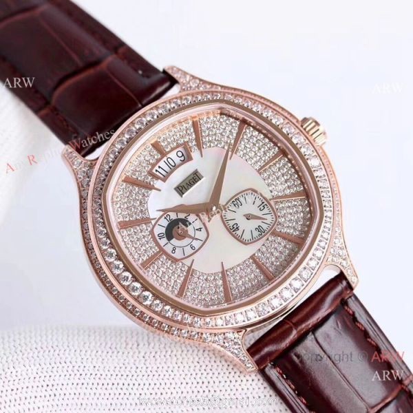 Swiss Copy Piaget Emperador Coussin Dual Time Zone Watch Rose Gold Diamond 5