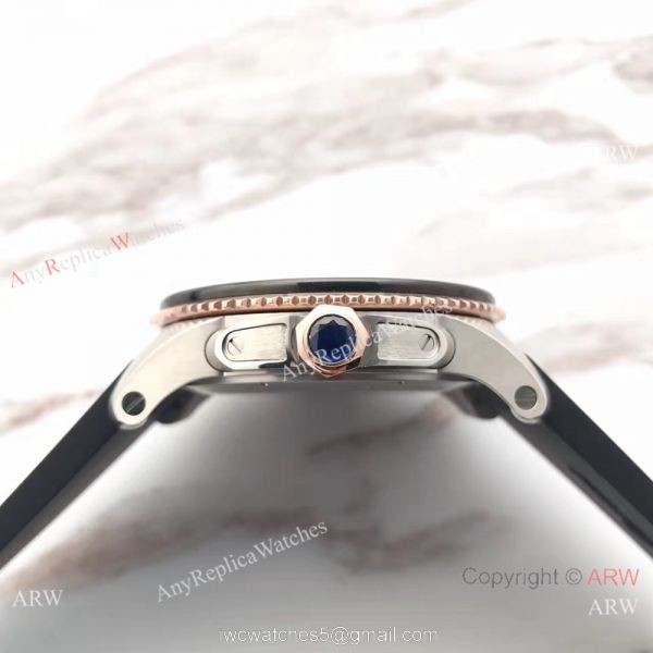 Swiss Grade Cartier Calibre Diver 42mm Watch Rose Gold Fluted Bezel 5