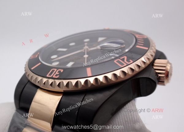 High Quality Solid Black Rolex Submariner Watch 2-Tone Rose Gold Black Ceramic Eezel 5