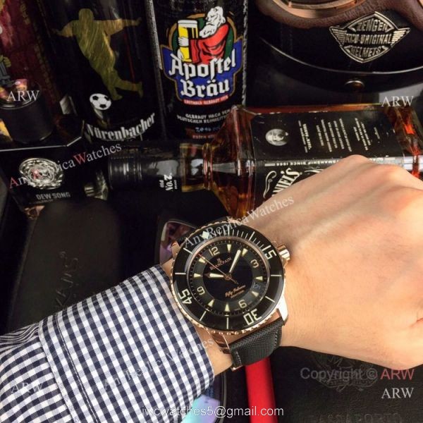 Swiss Quality Blancpain Fifty Fathoms Automatic Mens Watch Rose Gold Black Dial 5